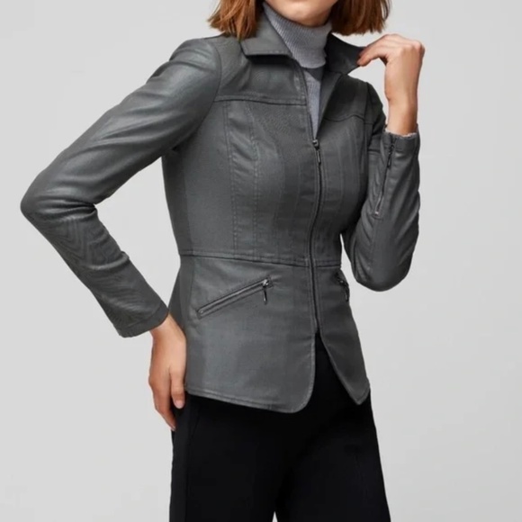 WHBM Gray Coated Moto Jacket Worn Once Like New - Picture 1 of 10